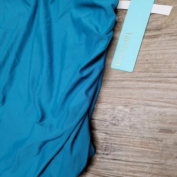 Birdsong Size 34G Teal Blue Ruffle Halter Underwire Tankini Swim Top Ruched - Picture 8 of 11